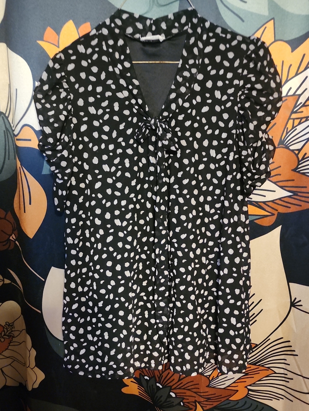 Black & White Printed Tie-Neck Midi Top
